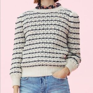 Rebecca Taylor La Vie navy cream stripe knit sweater L